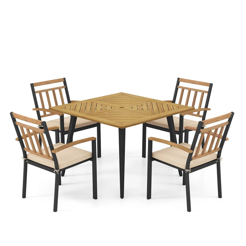 5 Pieces Patio Dining Set with Cushions and 1.9 inches Umbrella Hole by DirectDeals