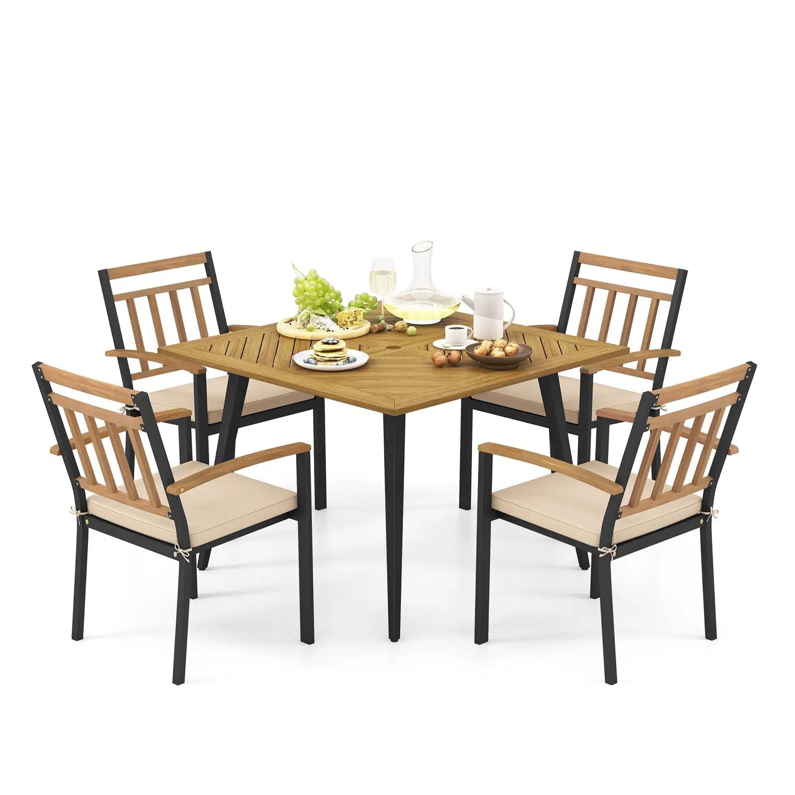 5 Pieces Patio Dining Set with Cushions and 1.9 inches Umbrella Hole by DirectDeals