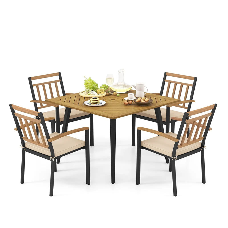 5 Pieces Patio Dining Set with Cushions and 1.9 inches Umbrella Hole by DirectDeals