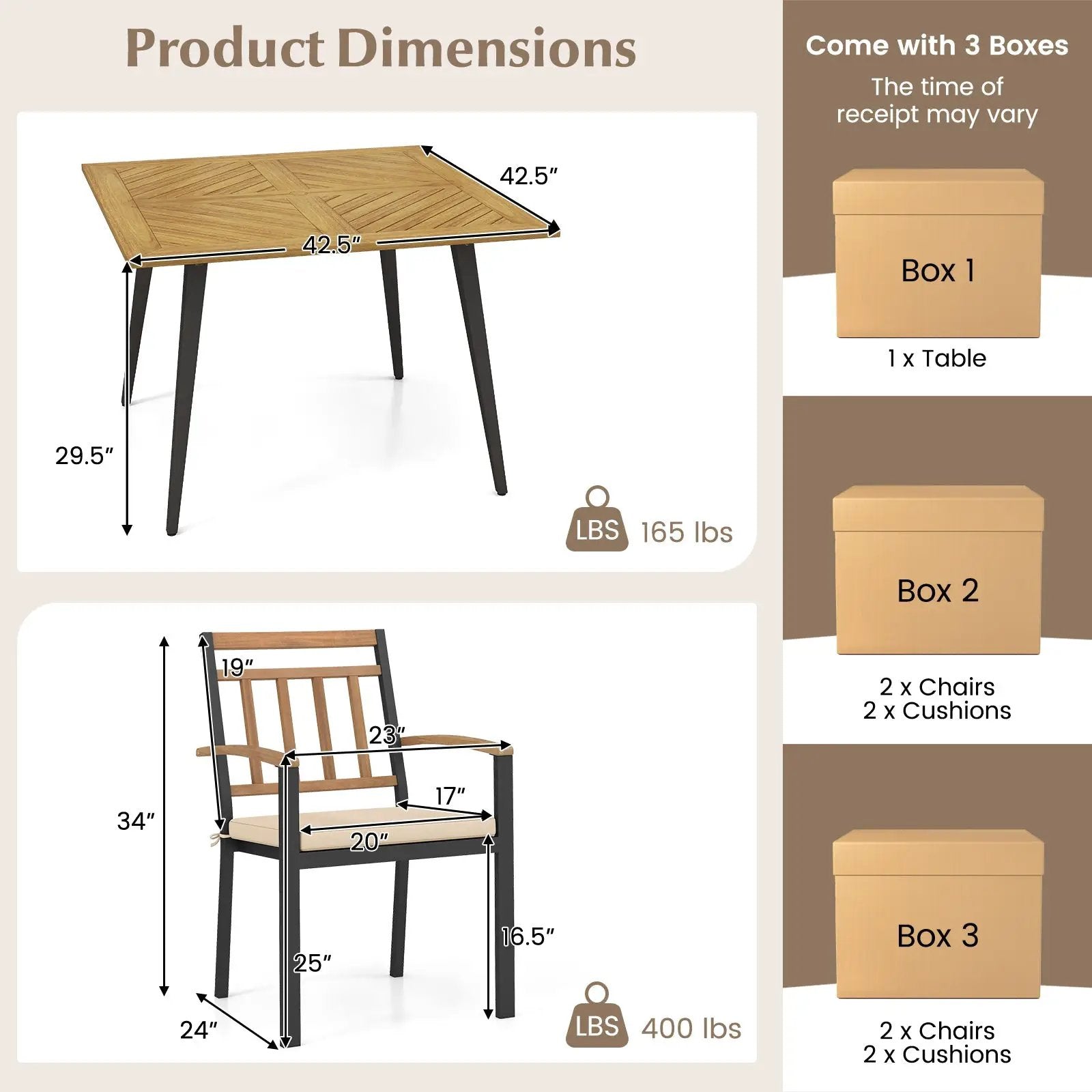 5 Pieces Patio Dining Set with Cushions and 1.9 inches Umbrella Hole by DirectDeals