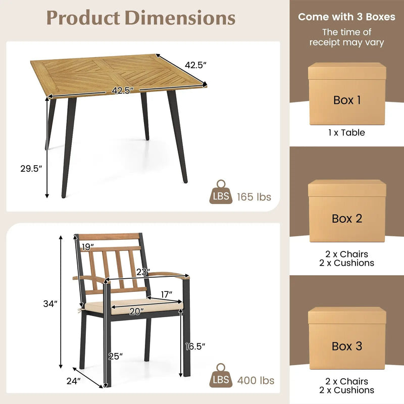 5 Pieces Patio Dining Set with Cushions and 1.9 inches Umbrella Hole by DirectDeals