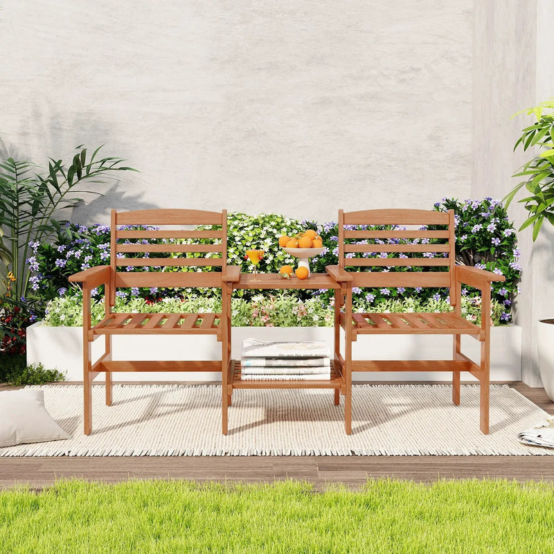 Outdoor Patio Wood 2-Seat Conversation Set with Coffee Table and Umbrella Hole by DirectDeals