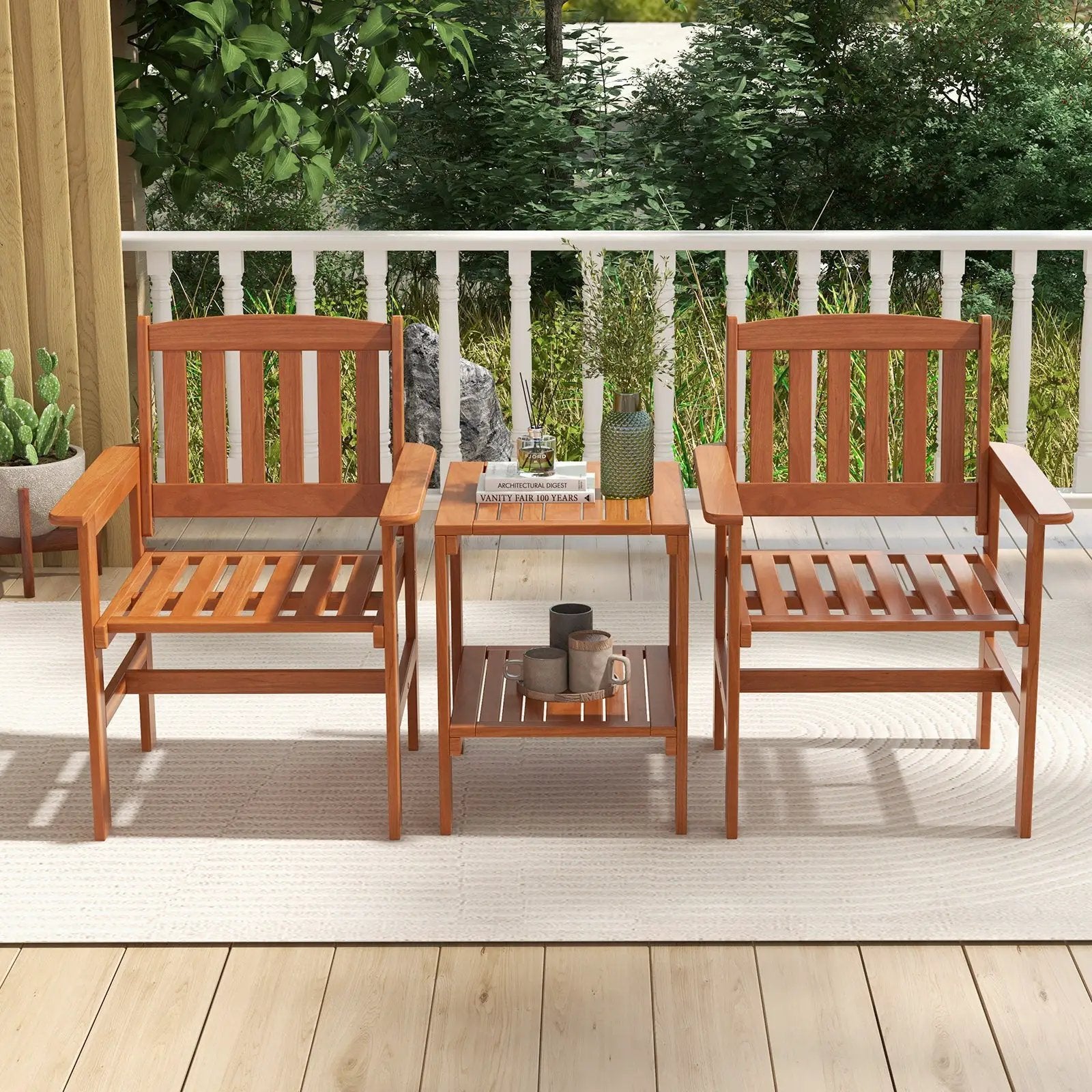 3 Piece Patio Bistro Table and Chairs Set with Umbrella Hole by DirectDeals