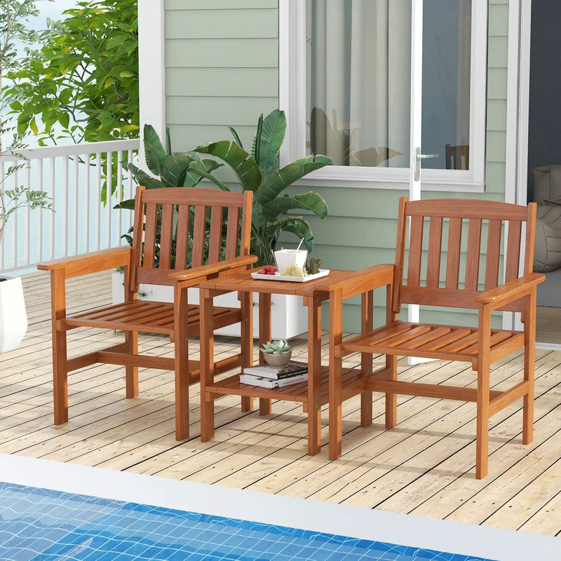 3 Piece Patio Bistro Table and Chairs Set with Umbrella Hole by DirectDeals