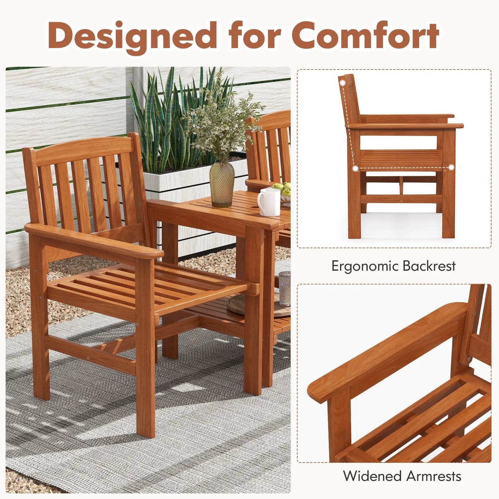 3 Piece Patio Bistro Table and Chairs Set with Umbrella Hole by DirectDeals