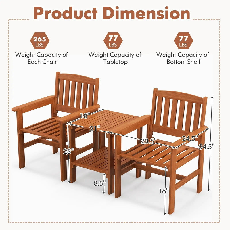 3 Piece Patio Bistro Table and Chairs Set with Umbrella Hole by DirectDeals