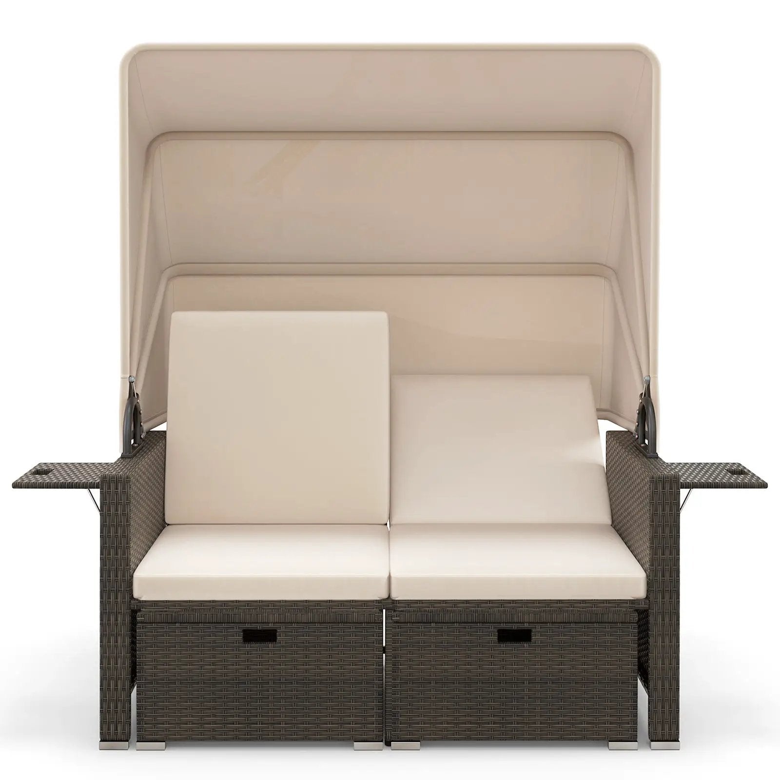 Outdoor Patio Rattan Daybed with Retractable Canopy and Adjustable Backrests by DirectDeals