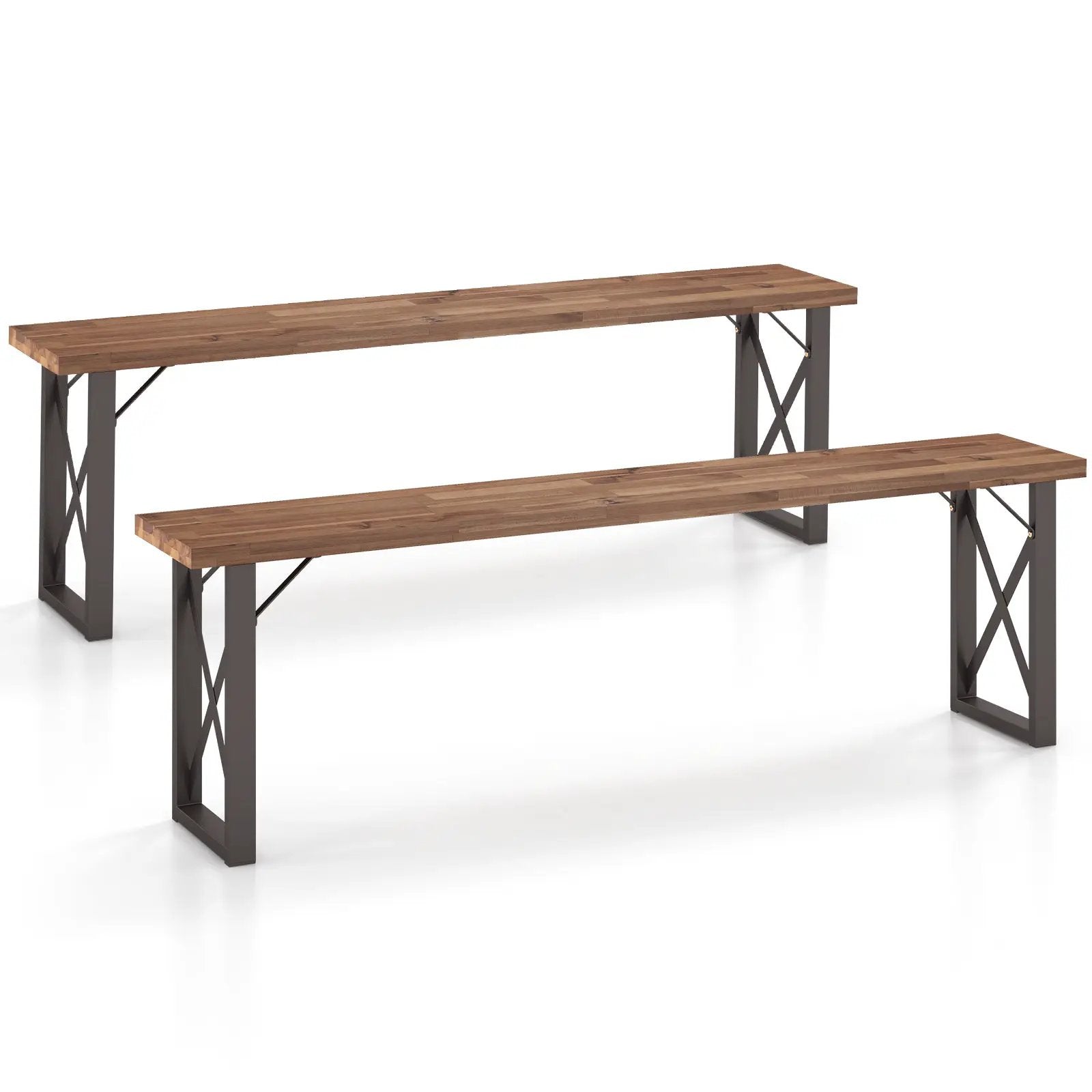 Outdoor Picnic Bench Set Solid Acacia Wood Patio Rectangular Benches by DirectDeals