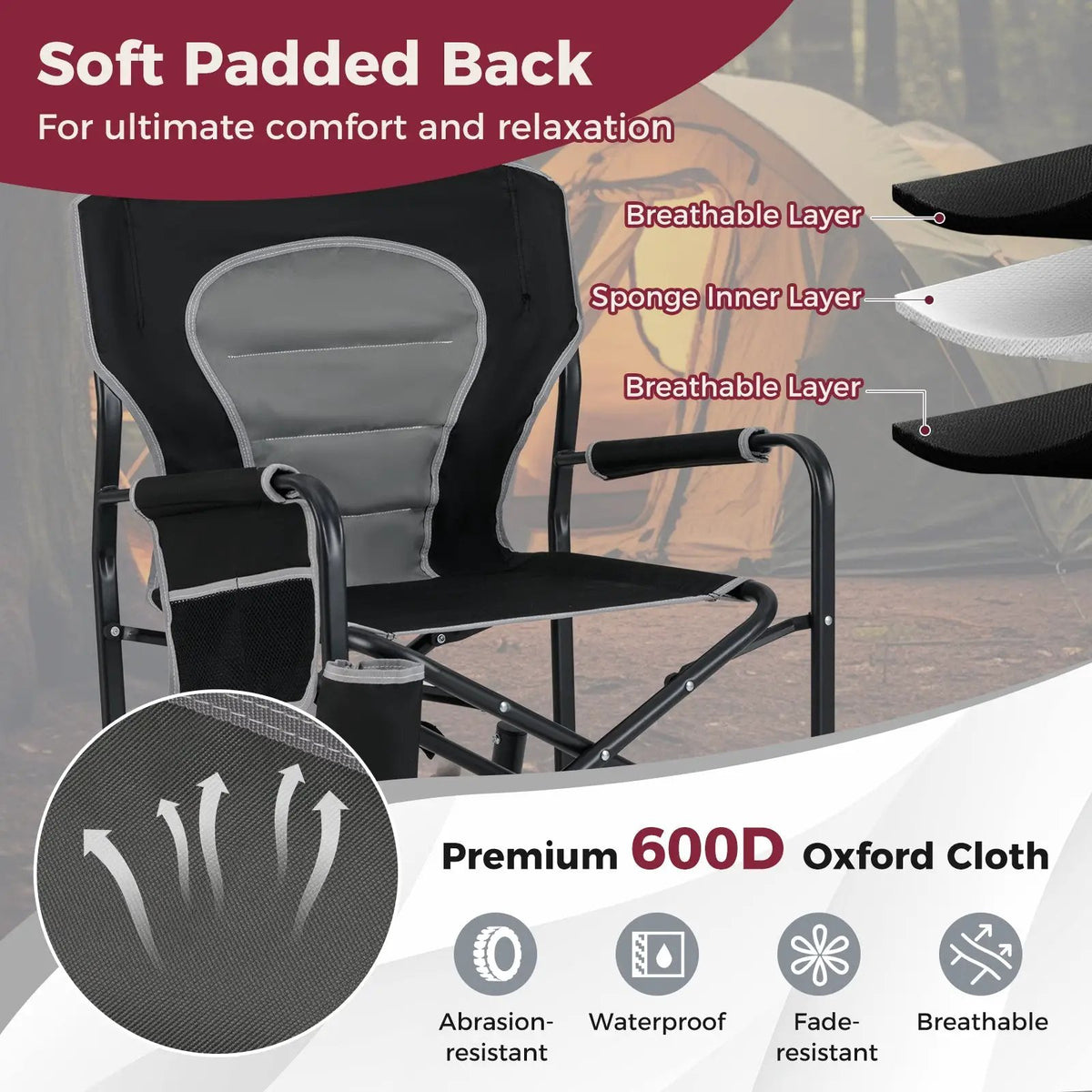Outdoor Rocker Camping Chair with Dual Springs and Padded Back, photo 6 of 7