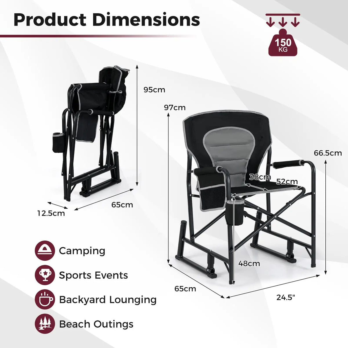 Outdoor Rocker Camping Chair with Dual Springs and Padded Back, photo 5 of 7