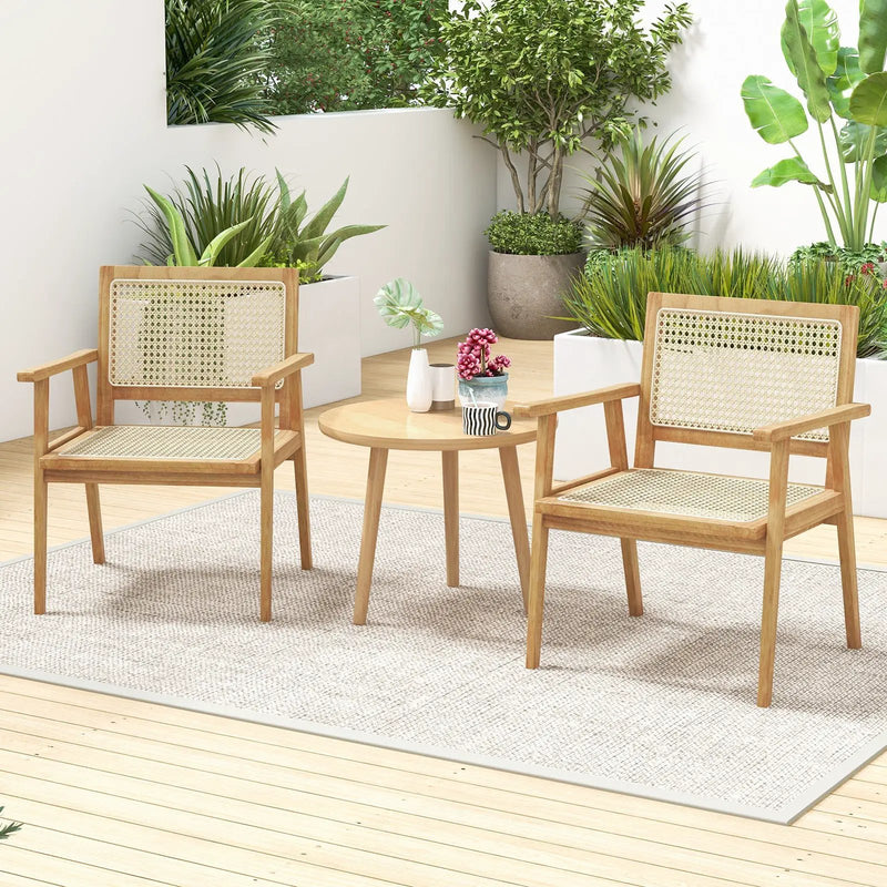 Indonesia Teak Wood Chair with Natural Rattan Seat and Curved Backrest for Backyard Porch Balcony by DirectDeals