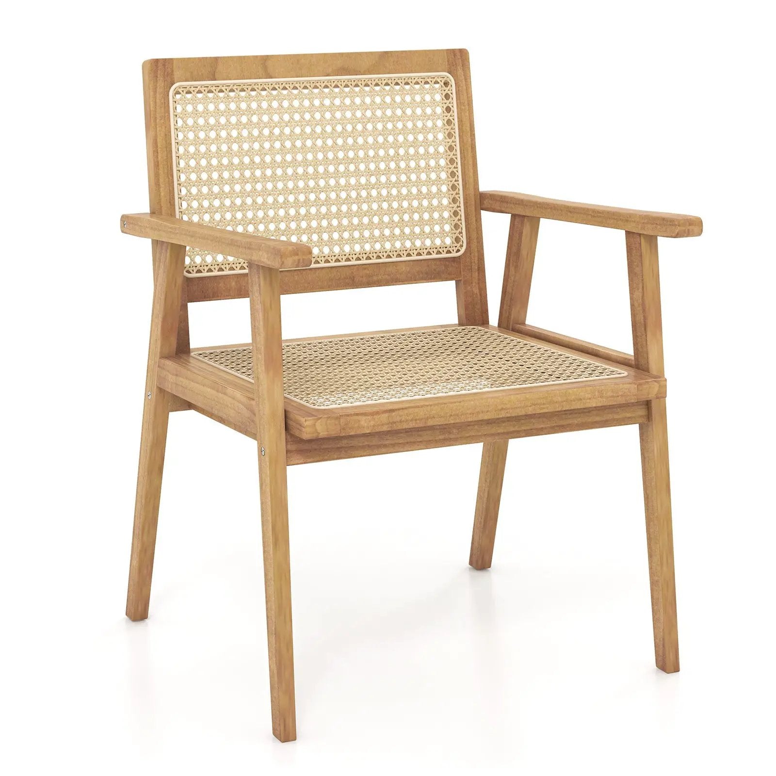 Indonesia Teak Wood Chair with Natural Rattan Seat and Curved Backrest for Backyard Porch Balcony by DirectDeals
