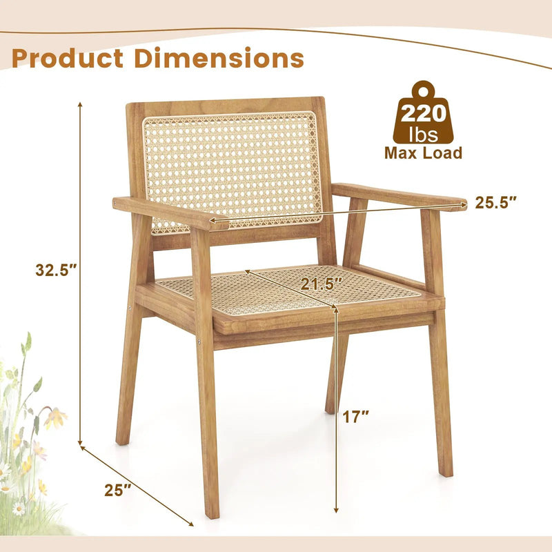 Indonesia Teak Wood Chair with Natural Rattan Seat and Curved Backrest for Backyard Porch Balcony by DirectDeals