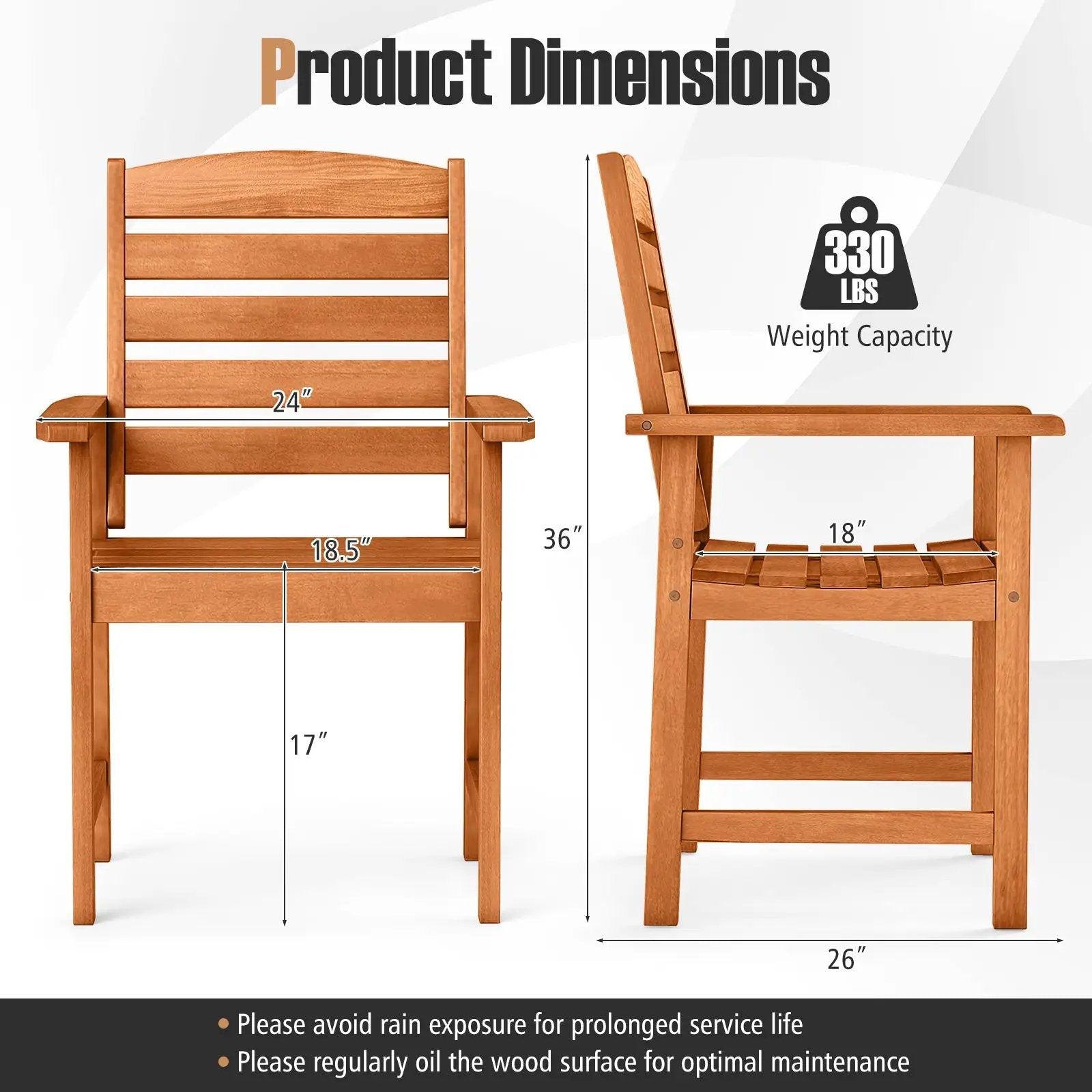 Outdoor Wooden Dining Chairs with Inclined Backrests and Slatted Seats by DirectDeals