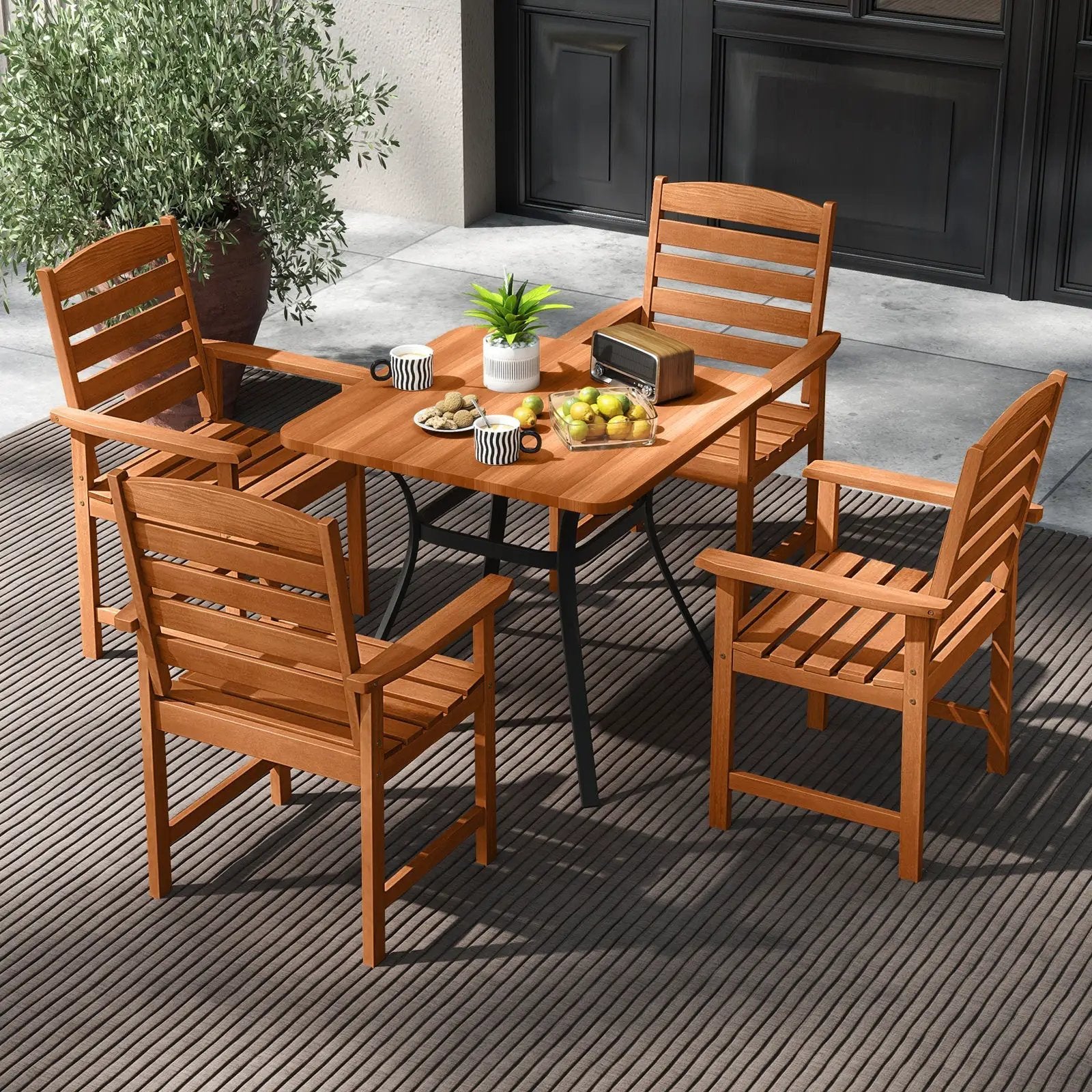 Outdoor Wooden Dining Chairs with Inclined Backrests and Slatted Seats by DirectDeals