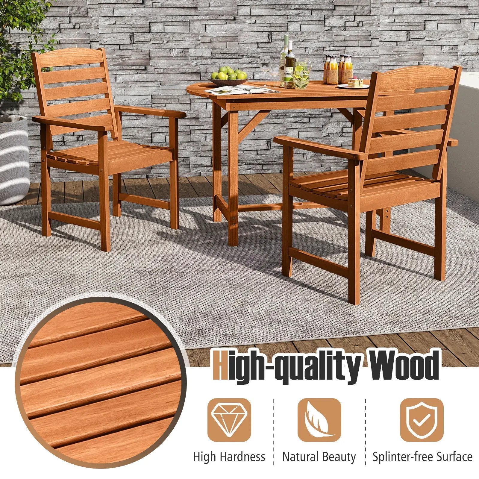 Outdoor Wooden Dining Chairs with Inclined Backrests and Slatted Seats by DirectDeals