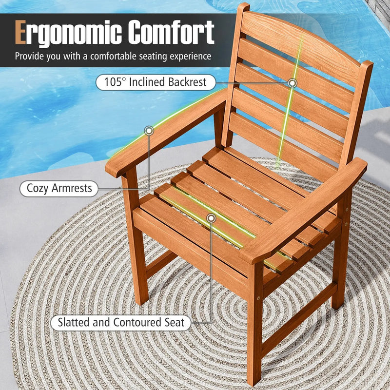 Outdoor Wooden Dining Chairs with Inclined Backrests and Slatted Seats by DirectDeals