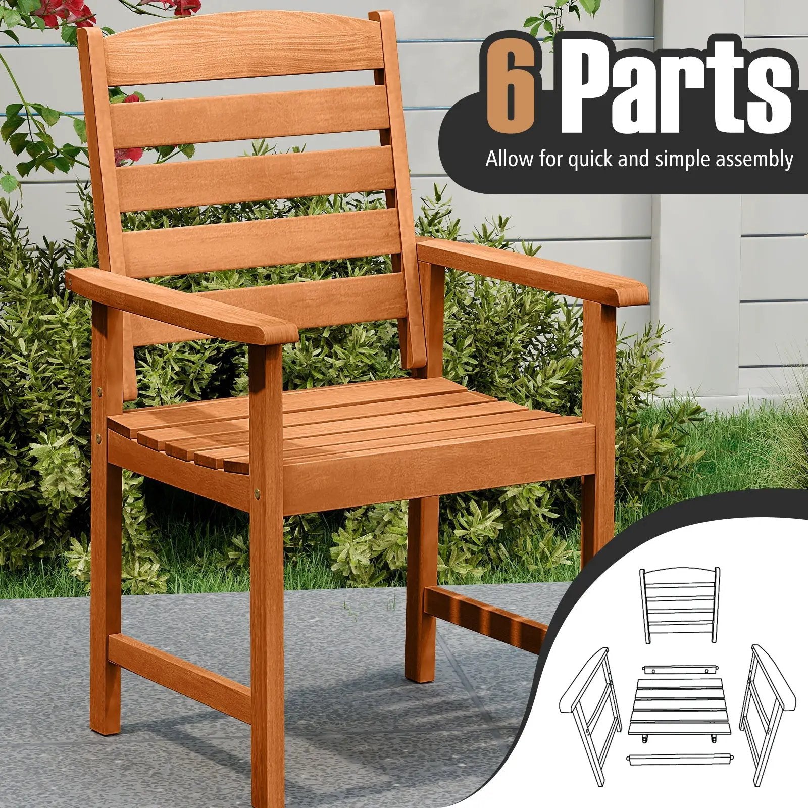 Outdoor Wooden Dining Chairs with Inclined Backrests and Slatted Seats by DirectDeals