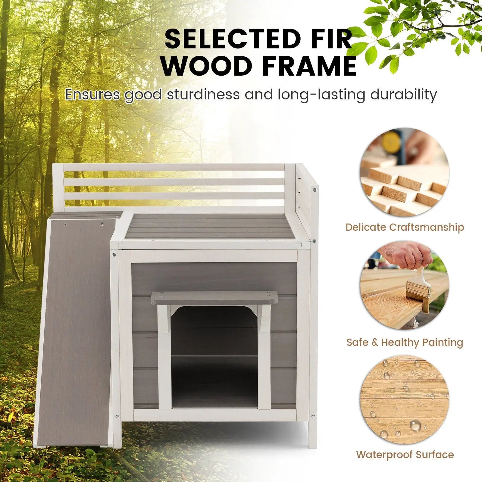 Outdoor Wooden Feral Cat House with Balcony and Slide-Gray by DirectDeals