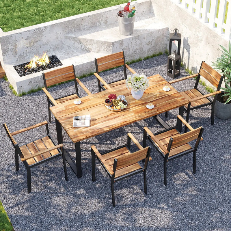 Outside Patio Dining Chair set of 6 with Acacia Armrest for Backyard Garden by DirectDeals