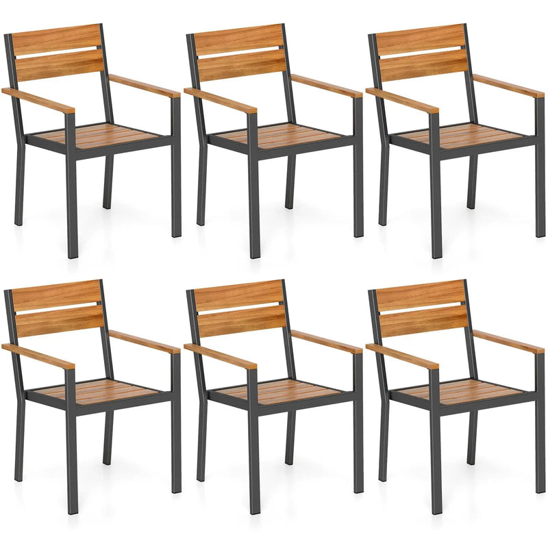 Outside Patio Dining Chair set of 6 with Acacia Armrest for Backyard Garden by DirectDeals