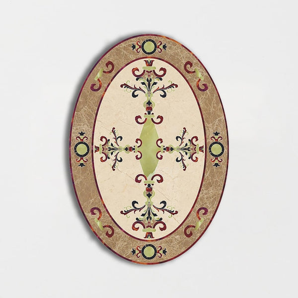 Oval Aluminum Backed Multi Finish Hermes Marble Medallions 3x5