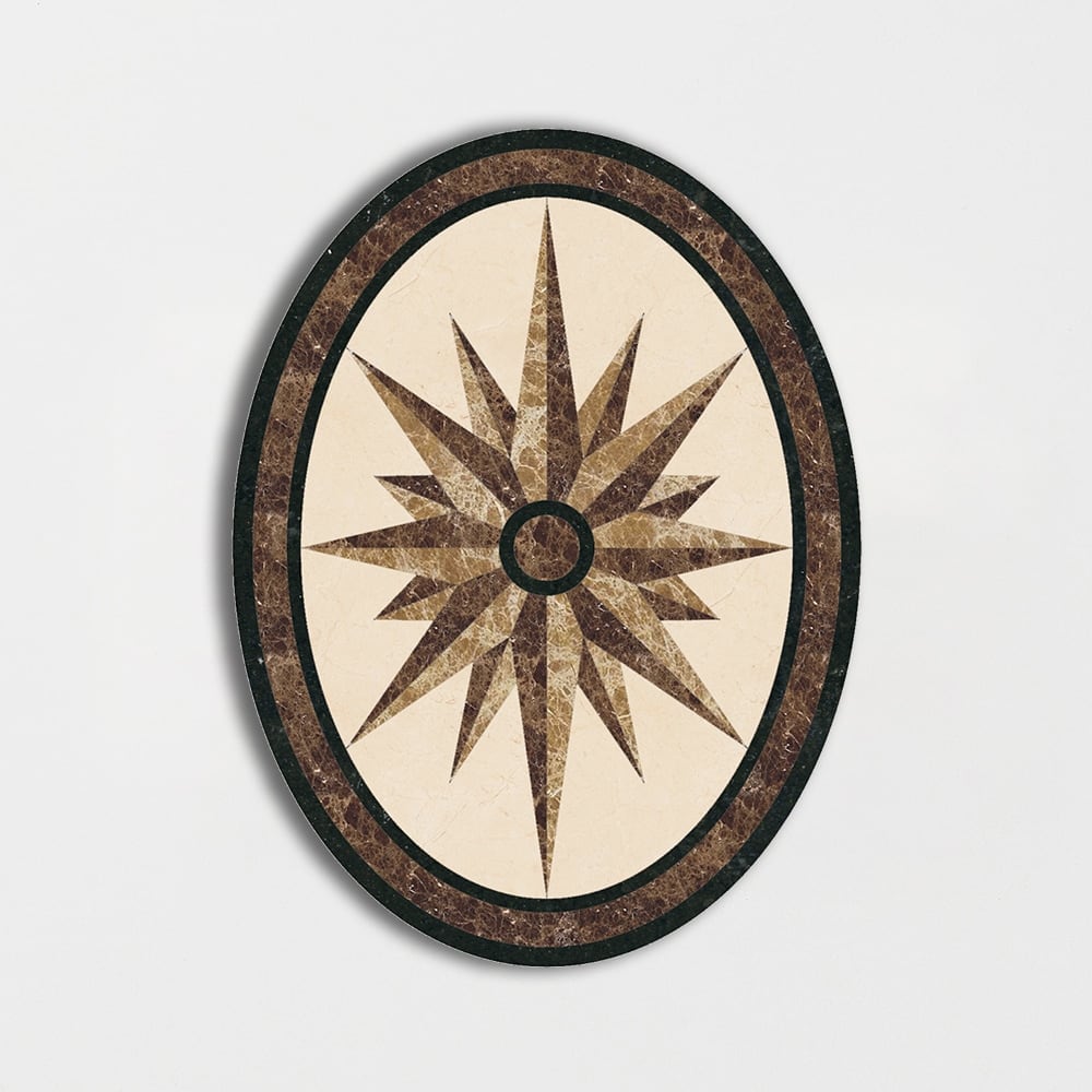 Oval Aluminum Backed Multi Finish North Star Marble Medallions 3x4 Marble Multi Finish 6x6 Medallions