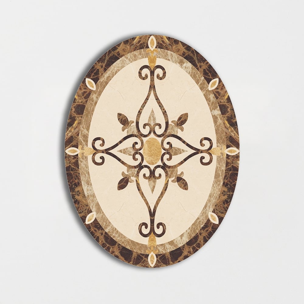 Oval Aluminum Backed Multi Finish Primavera Marble Medallions 3x4 Marble Multi Finish 6x6 Medallions