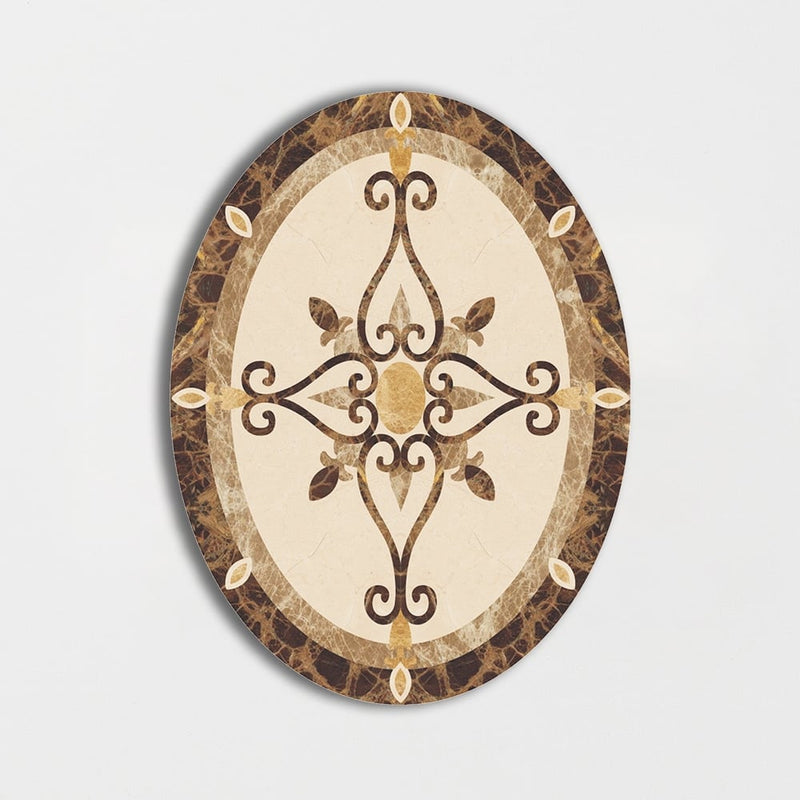 Oval Aluminum Backed Multi Finish Primavera Marble Medallions 3x4 Marble Multi Finish 6x6 Medallions