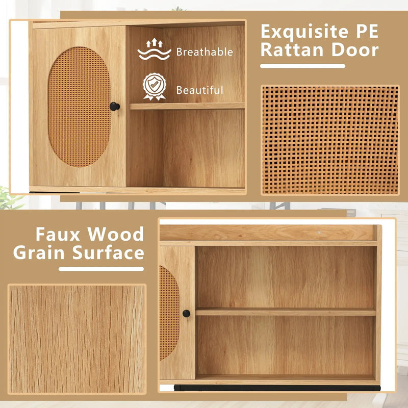 Over The Toilet Storage Cabinet with PE Rattan Door and Open Storage Shelves-Natural by DirectDeals