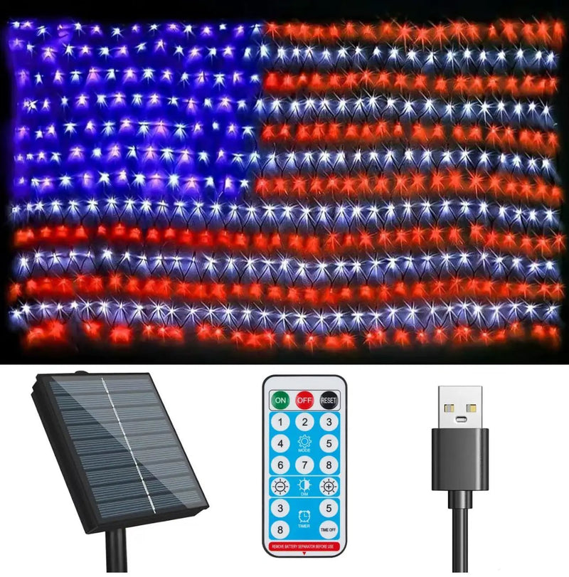 Oversize American Flag Solar Lights 420 Super Bright LEDs 2-in-1 Solar Powered and Plug in Flag Light by Outdoor Solar Outlet