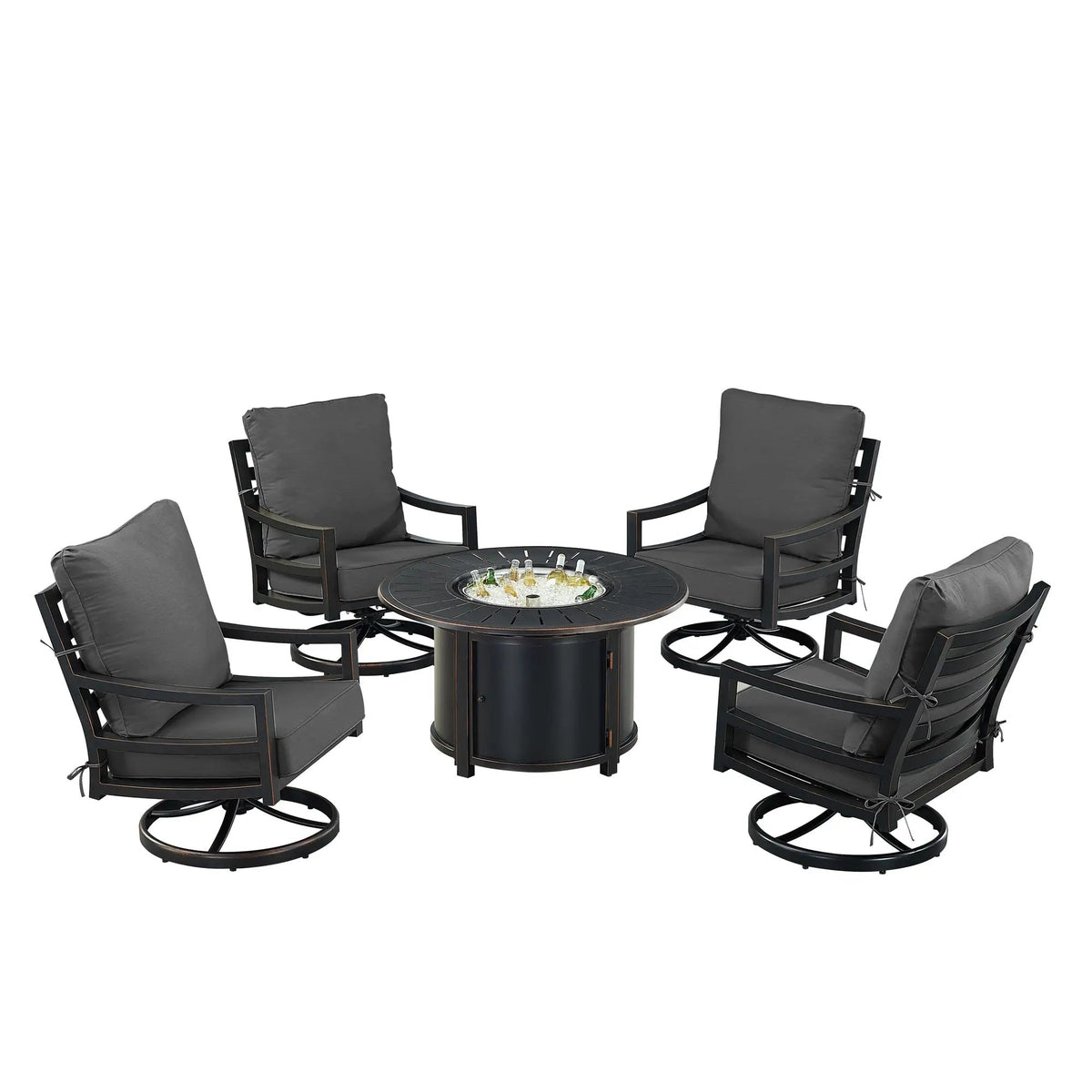 Black Aluminum Fire Table Set with Four Club Chairs by Sharicks