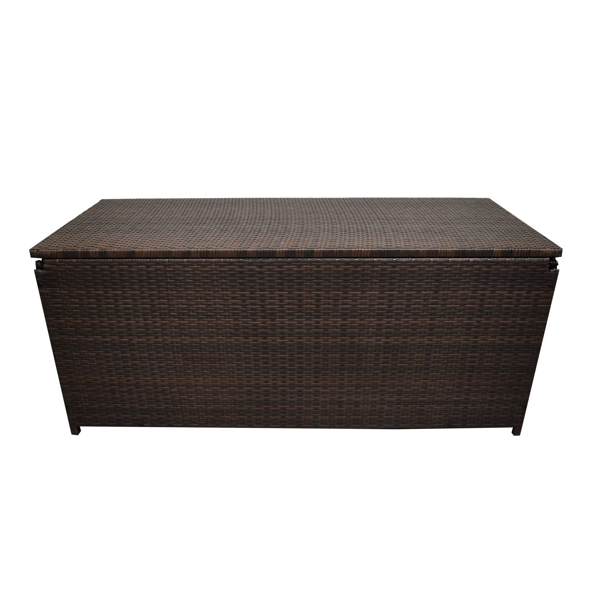 Brown Wicker Patio Deck Box with 113 Gallon Storage and Metal Frame by Sharicks