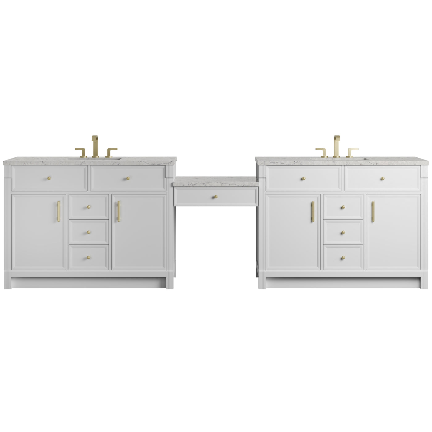 James Martin Bellshire 120" Double Bathroom Vanity, Bright White with Eternal Jasmine Pearl (FreePower) countertop