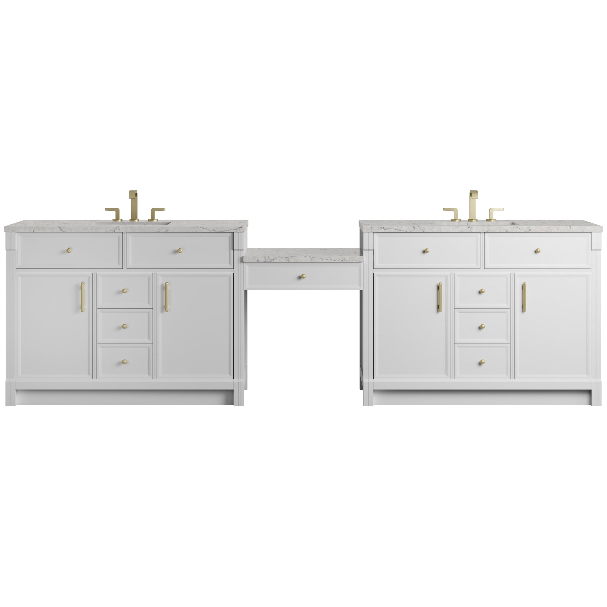 James Martin Bellshire 120" Double Bathroom Vanity, Bright White with Eternal Jasmine Pearl (FreePower) countertop