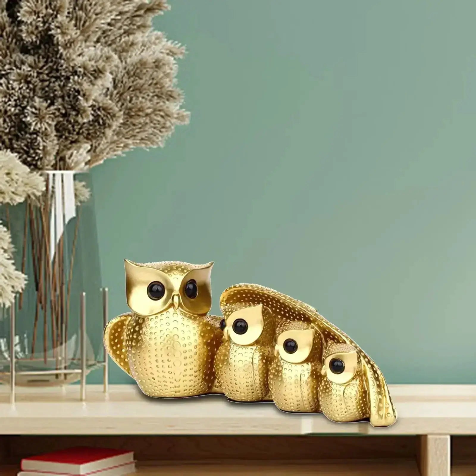Golden Owl Family Figurine Decorative Tabletop Sculpture by House Of Avana