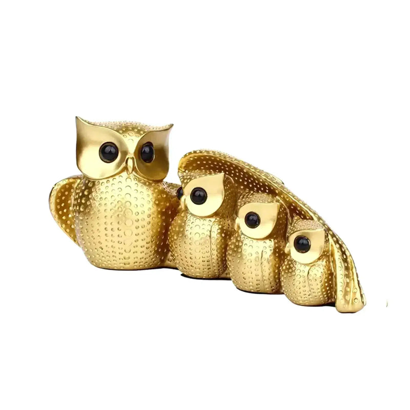Golden Owl Family Figurine Decorative Tabletop Sculpture by House Of Avana