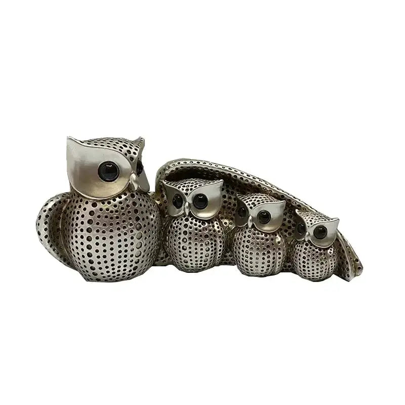 Golden Owl Family Figurine Decorative Tabletop Sculpture by House Of Avana