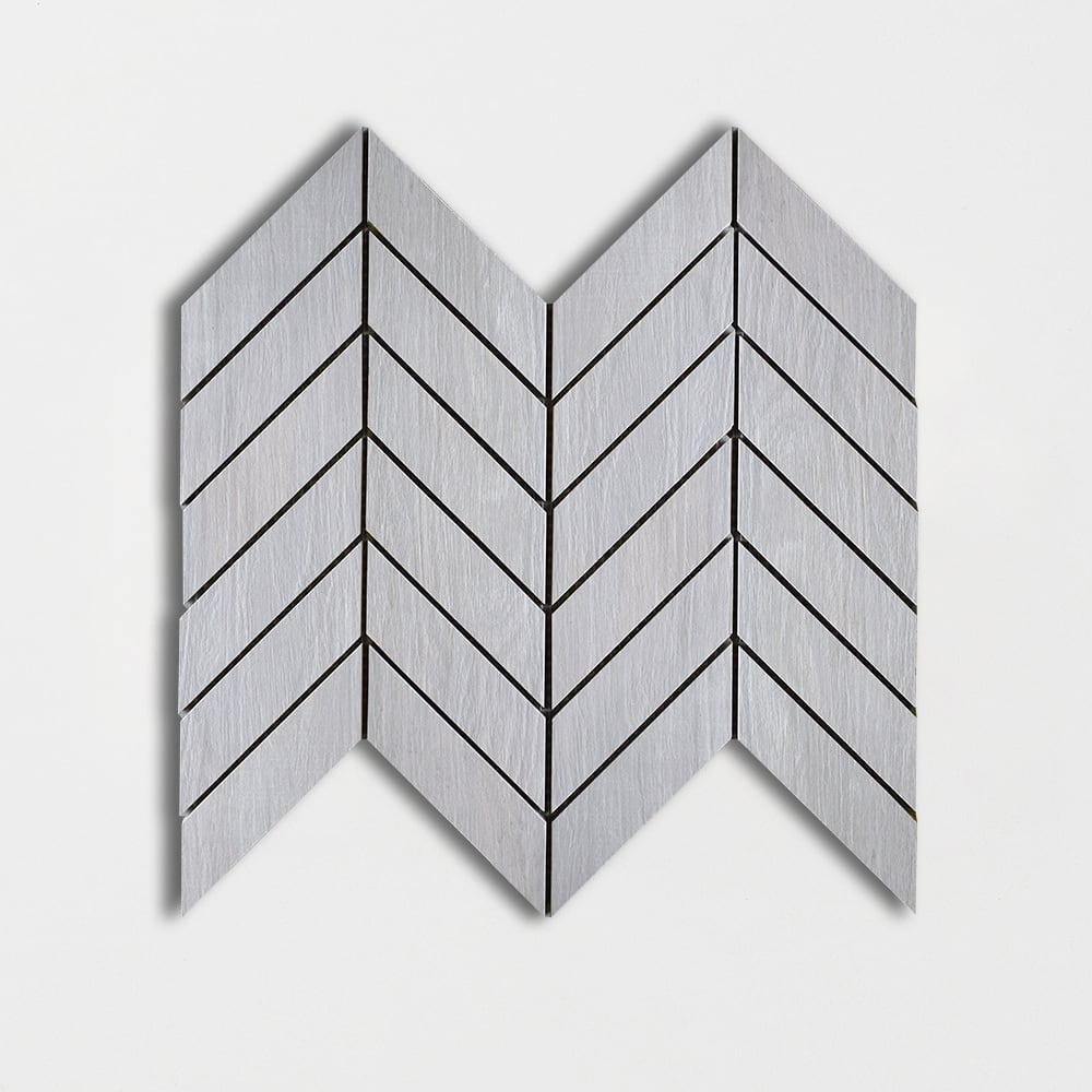 Oxford Gris Matte Chevron Wood Look Porcelain Mosaics 17x7 3/4 Porcelain Matte 8x16 Mosaics