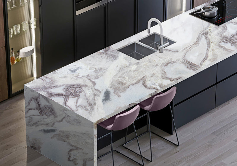 Oyster White Polished Marble Slab Random room scene