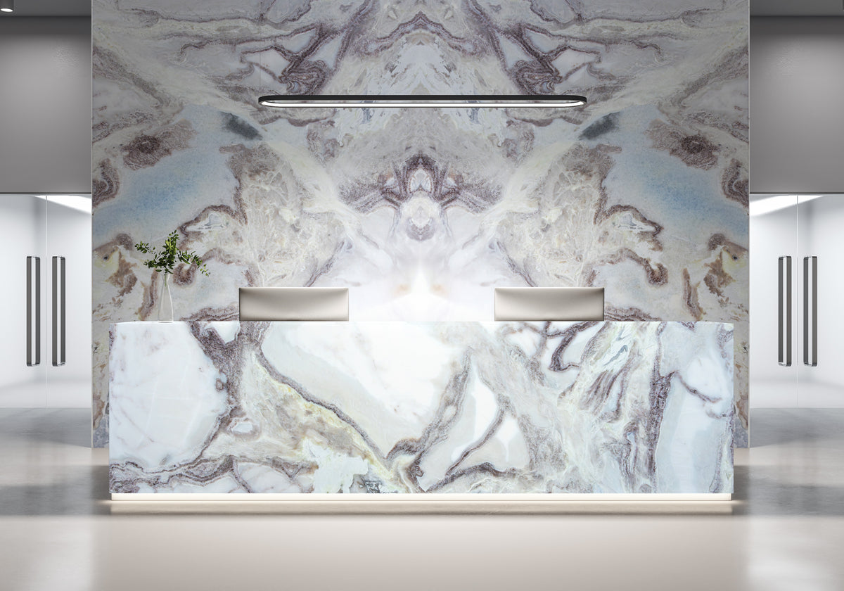 Oyster White Polished Marble Slab Random room scene 2