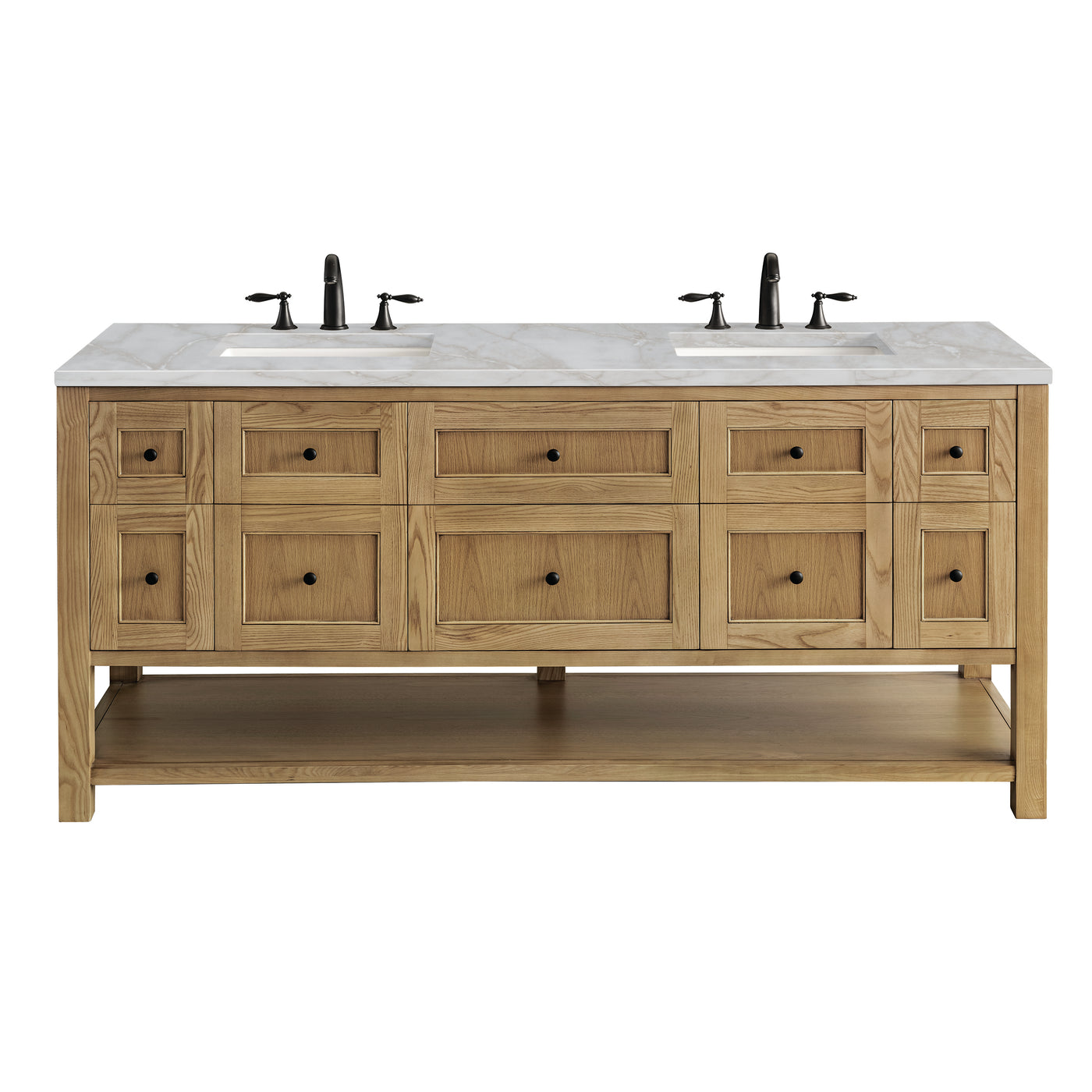 James Martin Breckenridge 72" Double Bathroom Vanity, Light Natural Oak with Victorian Silver (FreePower) countertop