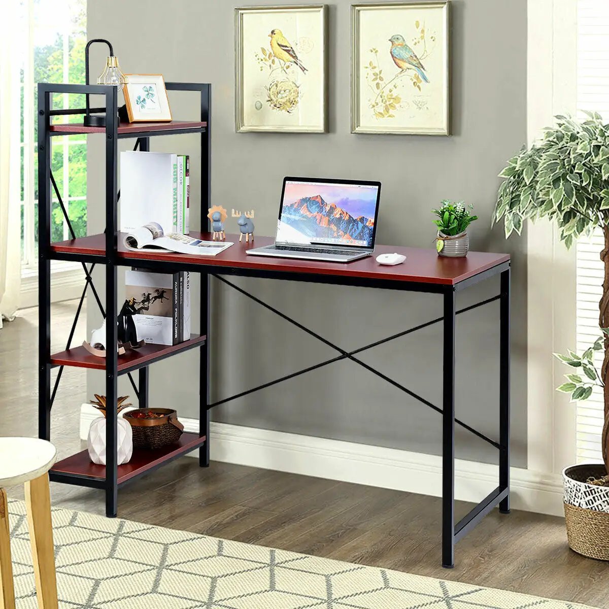 47.5 Inch Writing Study Computer Desk with 4-Tier Shelves by DirectDeals