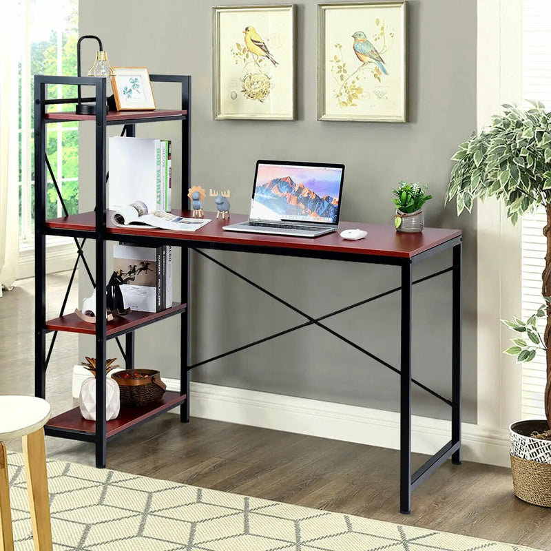 47.5 Inch Writing Study Computer Desk with 4-Tier Shelves by DirectDeals