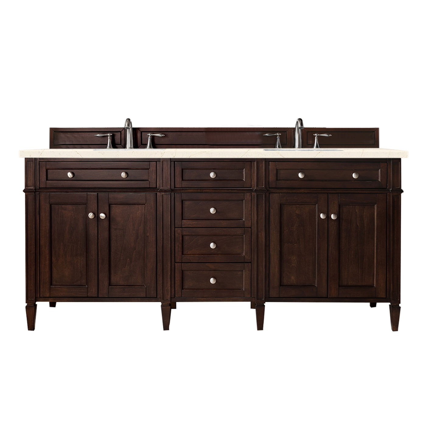 James Martin Brittany 72" Double Bathroom Vanity, Burnished Mahogany with Eternal Marfil countertop