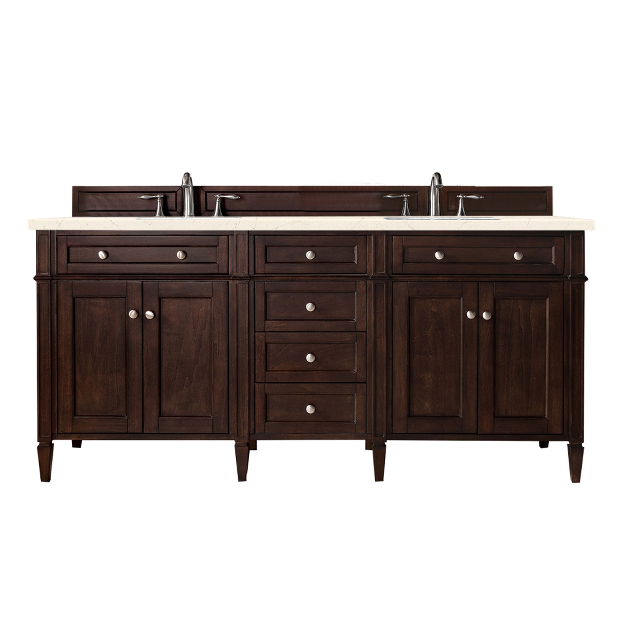 James Martin Brittany 72" Double Bathroom Vanity, Burnished Mahogany with Eternal Marfil countertop
