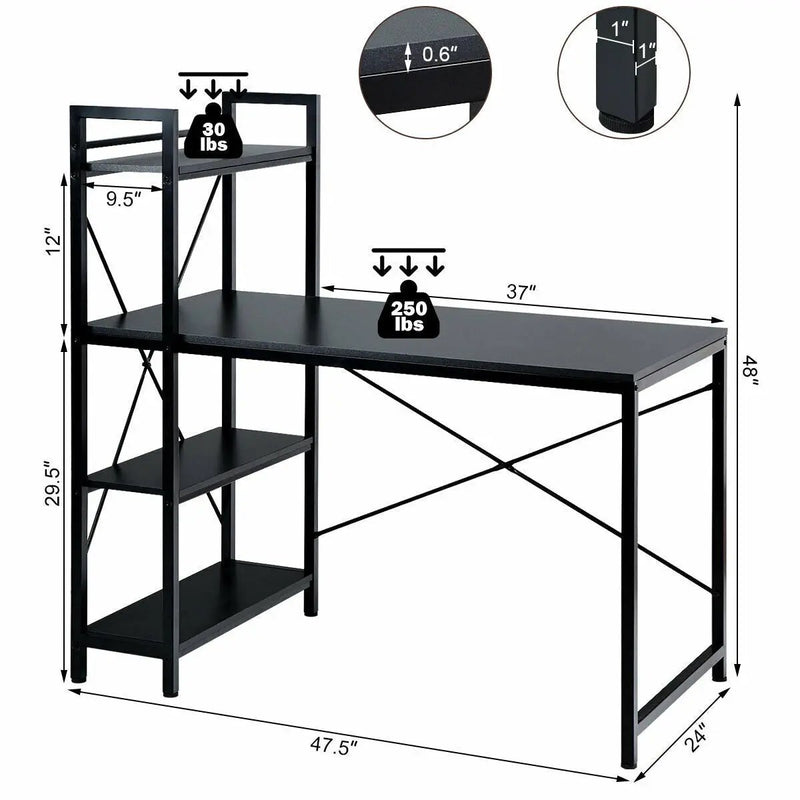 47.5 Inch Writing Study Computer Desk with 4-Tier Shelves by DirectDeals