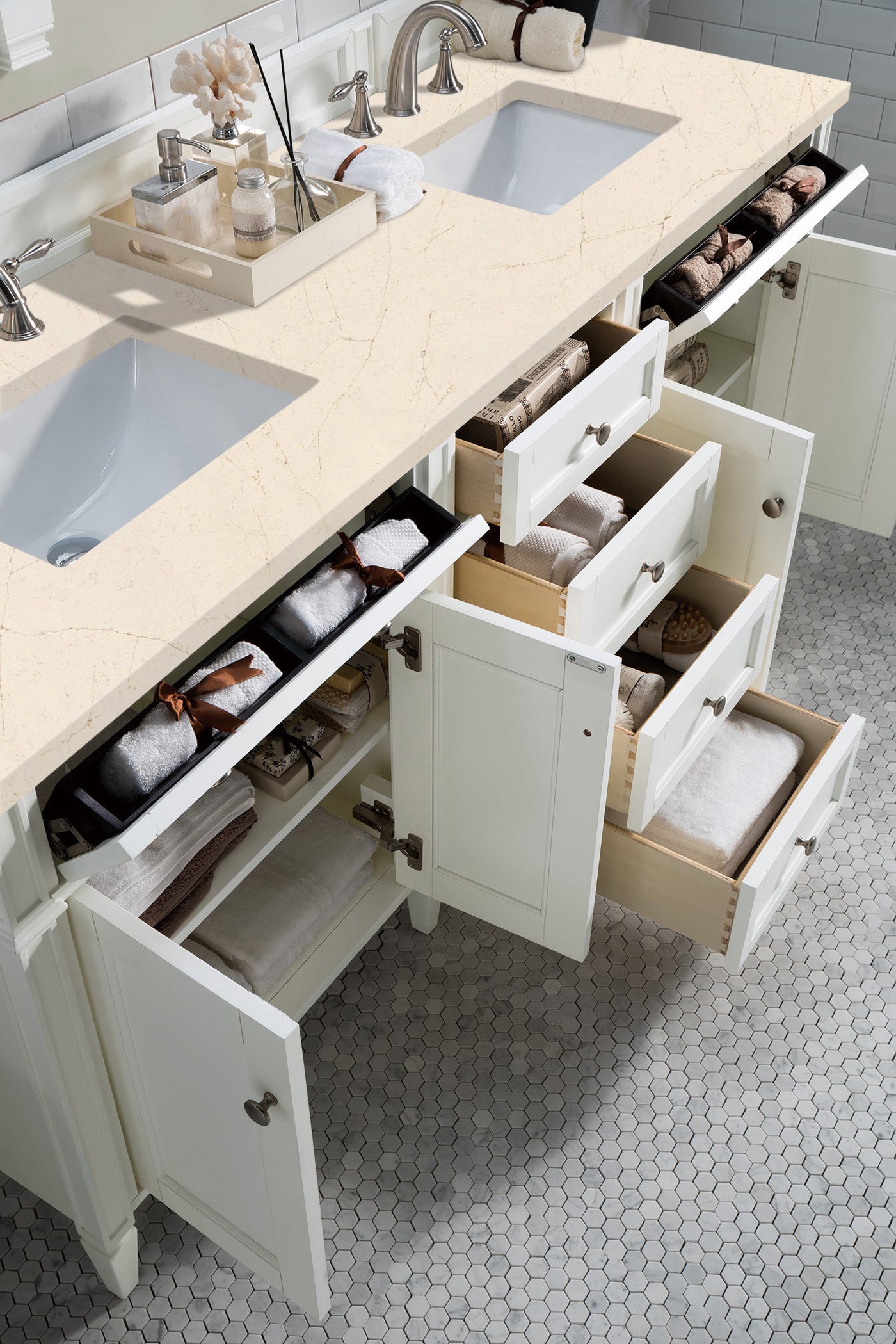 James Martin Brittany 72" Double Bathroom Vanity, Bright White, view 22