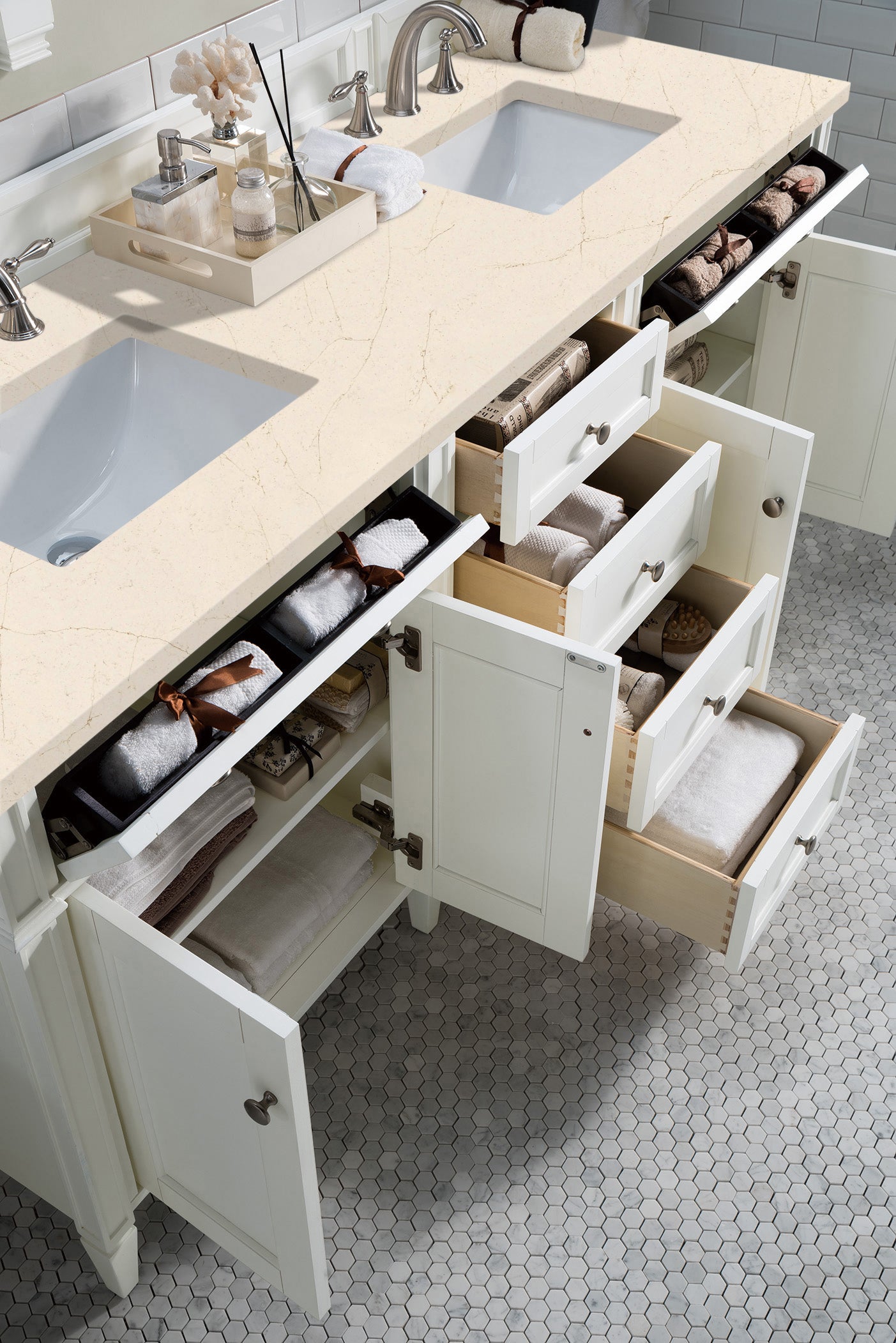 James Martin Brittany 72" Double Bathroom Vanity, Bright White, view 22