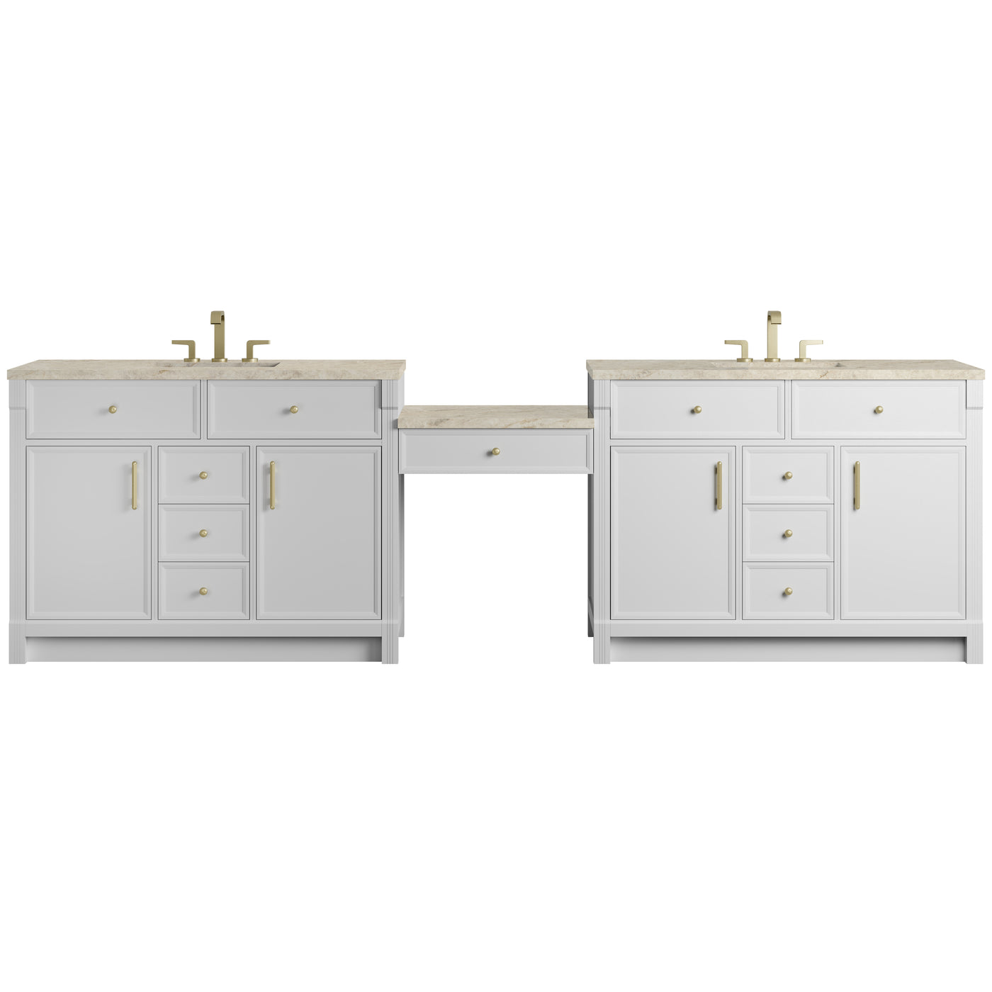 James Martin Bellshire 120" Double Bathroom Vanity, Bright White with Tajnar (FreePower) countertop